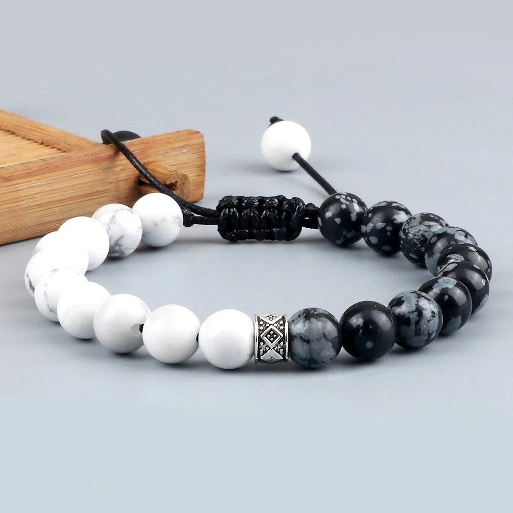 Trendy White Men Beads Bracelet Handmade Natural Tiger Eye Lava Stone Onyx Strand Adjustable Bracelets Women Yoga Energy Jewelry