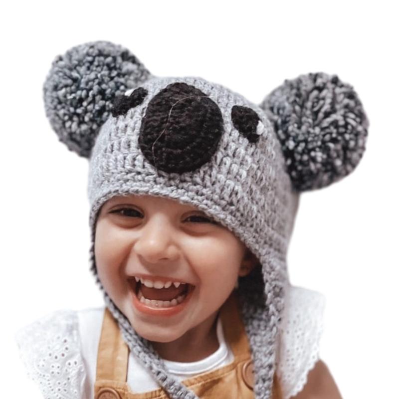 

Детская вязаная шапка ручной работы крючком, шапка-бини с мультяшными животными, шапочка с милыми ушками, реквизит для фотосъемки новорожденных