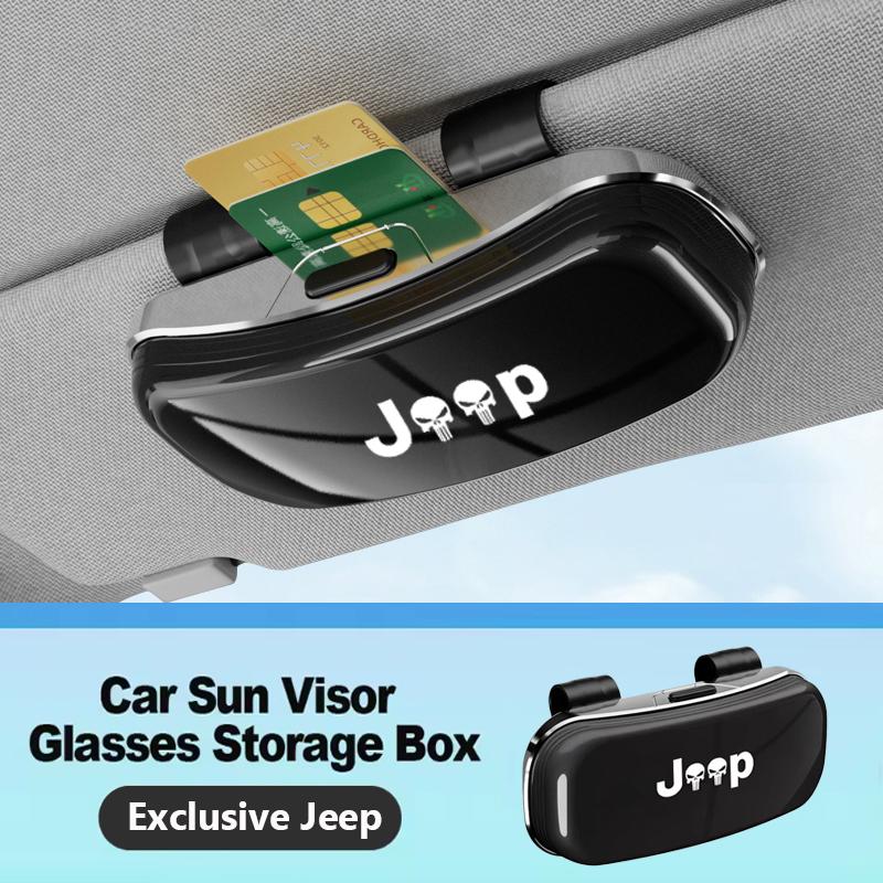 1Pc Car Sunglasses Holder Auto Sun Visor Eyeglass Case For Jeep Grand Cherokee Wrangler JK Gladiator Compass Recon Patriot Decal AKP1
