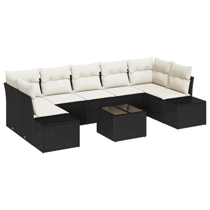 VidaXL Ensemble de sofa de jardin 8 pièces avec coussins Noir Poly Rotin 3346977