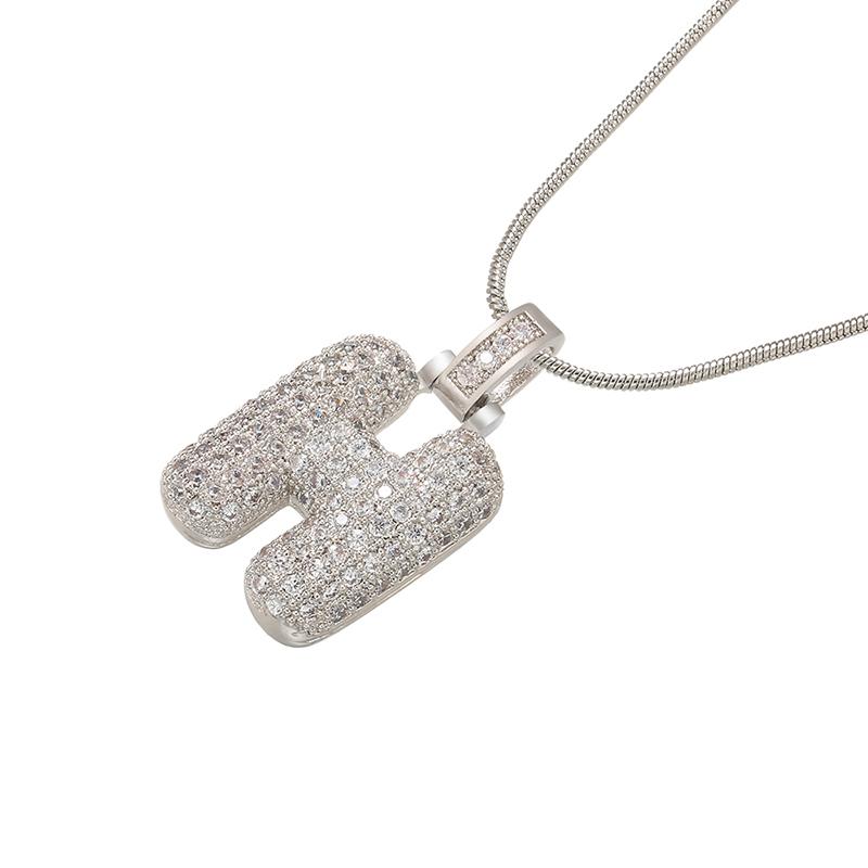 ZHUKOU Silver color Bubble initial letters necklaces 26 letters pendants necklaces for women Brass CZ Jewelry VL34