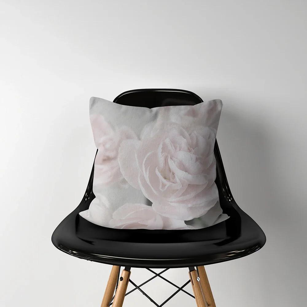 Home Decor Pink Flower Print Cushion Cover Soft Polyester Pillowcase Bedroom Car  Funda De Almohada