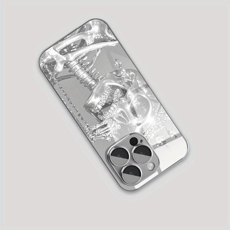 Luxury Diamond Skull Pattern Electroplated Silver Phone Case For Samsung Galaxy S25 S24 S23 Ultra Plus FE Tempered Glass Cover