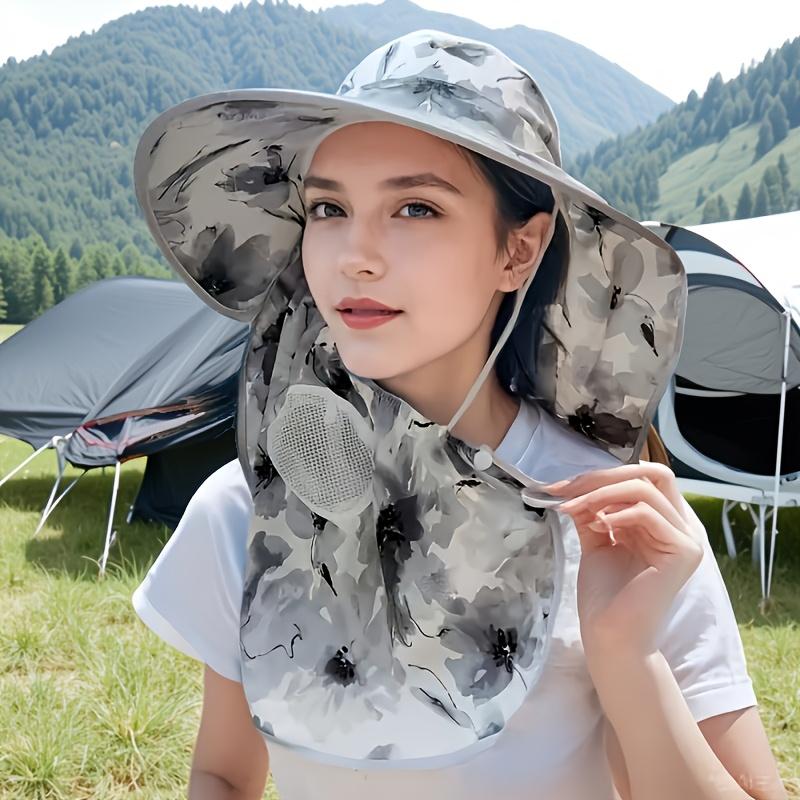 Women's Floral Sun Hat with Face Cover & Neck Flap - Wide Brim UV Protection Fishing & Gardening Cap