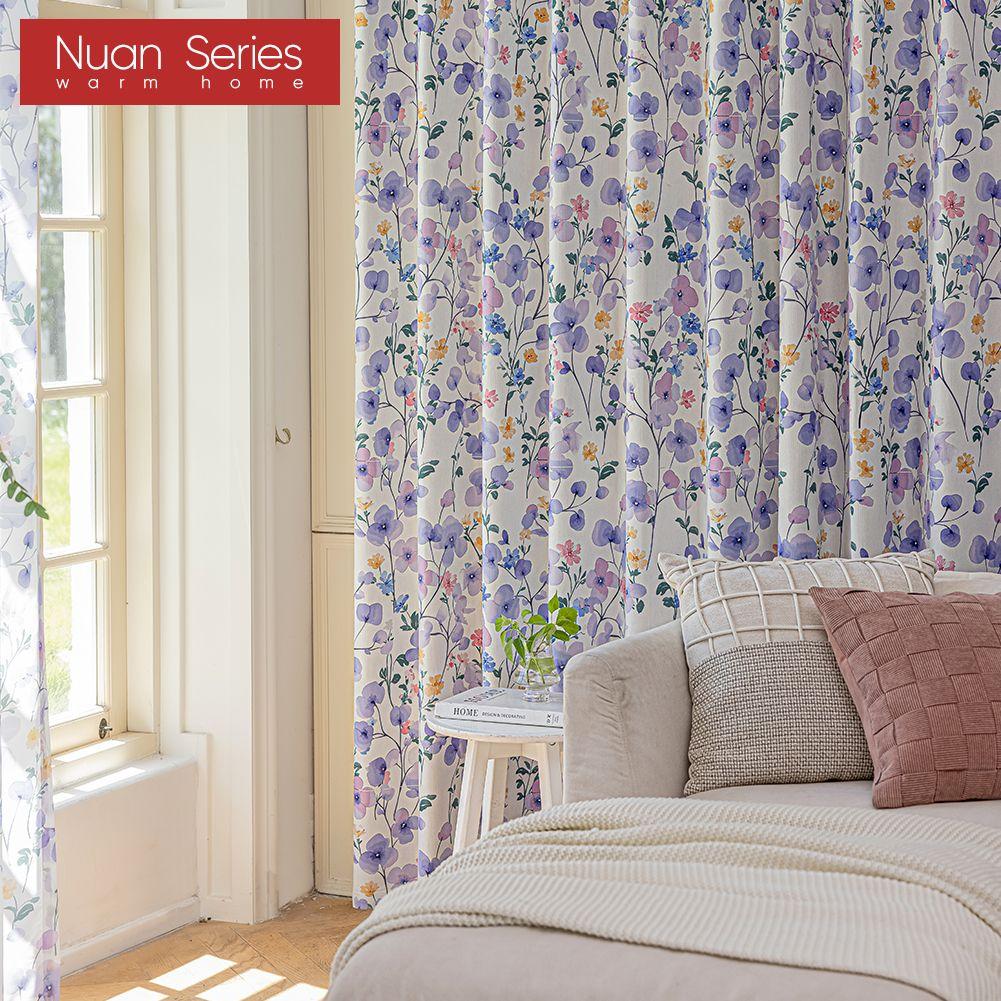 1PC Nuan Series Gentle and Romantic Style Blackout Curtains Purple Floral Print Curtains for Bedroom Living Room Balcony Window for Home Decor