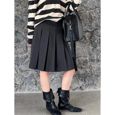 Luxi Retro Academy High-Waist Wool A-Line Pleated Midi Skirt (Spring Collection)