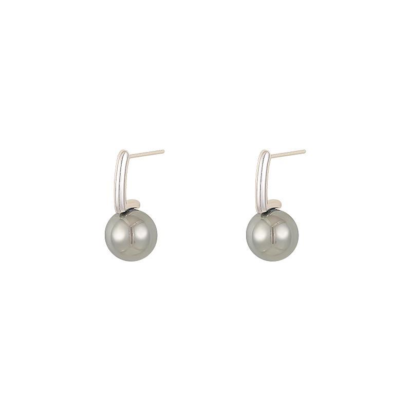 French Retro Grey Pearl Metal Earrings for Women - Stylish Korean Design