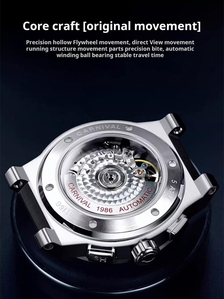 CARNIVAL Multi Layer Tourbillon Sport Watch Men Waterproof Date Luminous Automatic Mechanical Watches Clock New Reloj Hombre