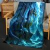 Multiple Sizes Blue Dragon Faces Lightning Print Blanket Flannel Material Soft Warm for All Seasons Home Outdoor Camping Picnics