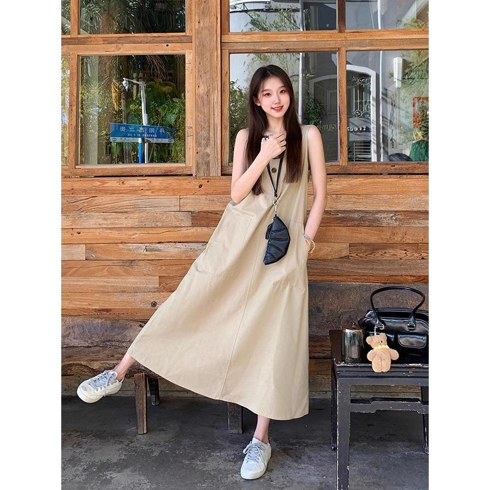 French temperament college small fragrant heart dress women's summer new small waist sleeveless long skirt