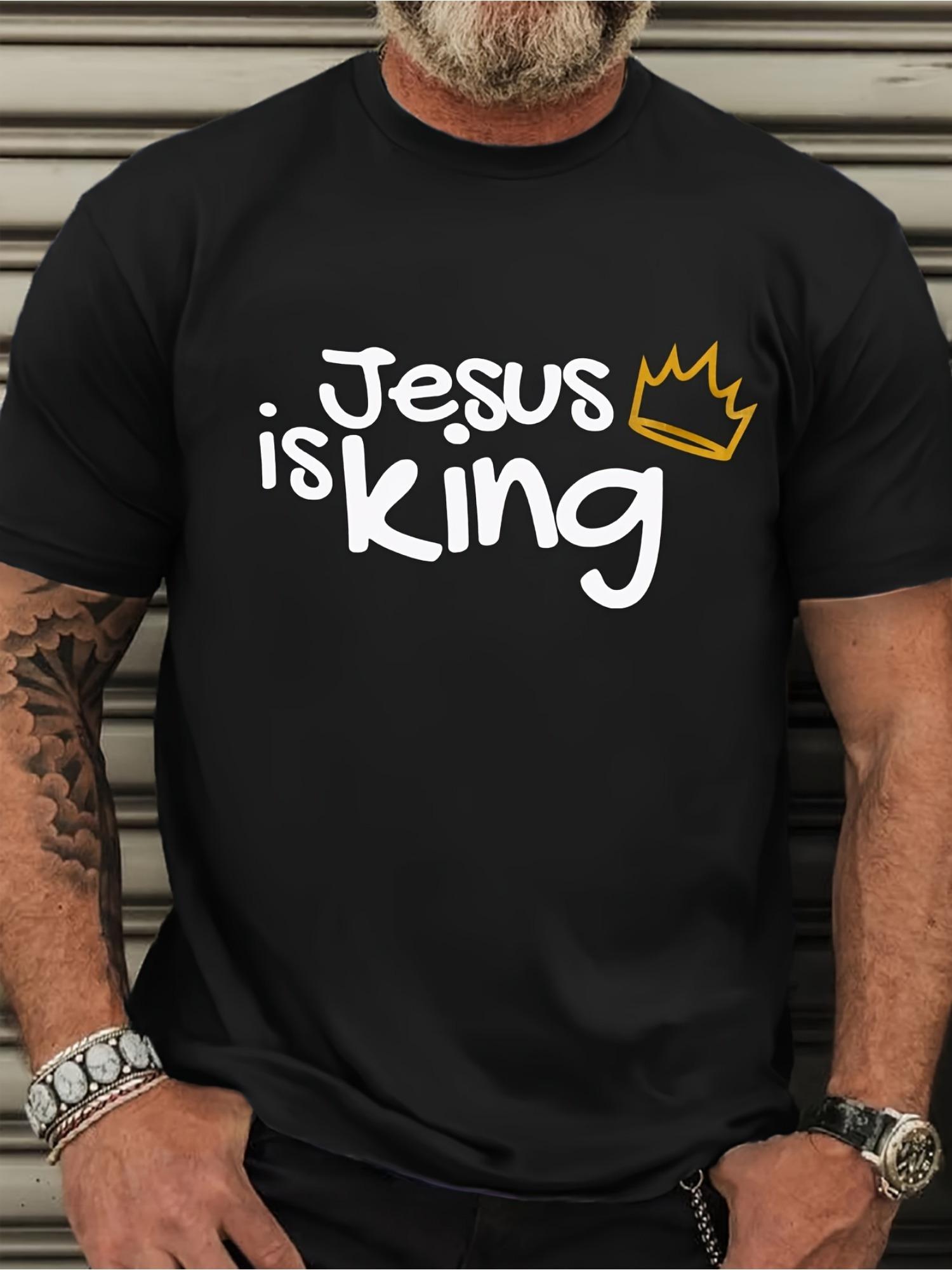 Jesus is King Graphic T-shirt - Bold White & Yellow Print with Crown Design S