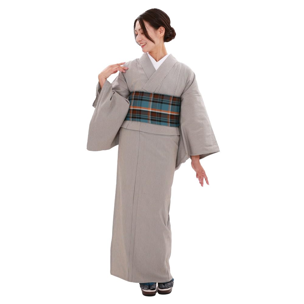 

Kyoto Kimono Yuzen Washable Kimono, Hickory, Komon, Made in Japan, Single-Layer Kimono, Women s, Ready-to-Wear, Striped (Gray, L)