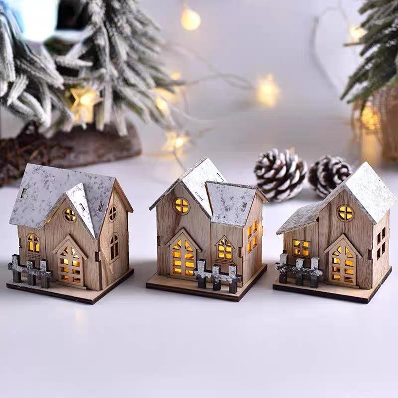 LED Luminous Wooden Christmas House Tabletop Decoration Ornament