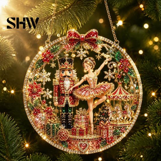Christmas Faux Diamond Art Ornament Kit Kit, Santa Angel Sun Catcher DIY Acrylic Textured Bead Round Board, 3D Craft for Adults, Festive Window