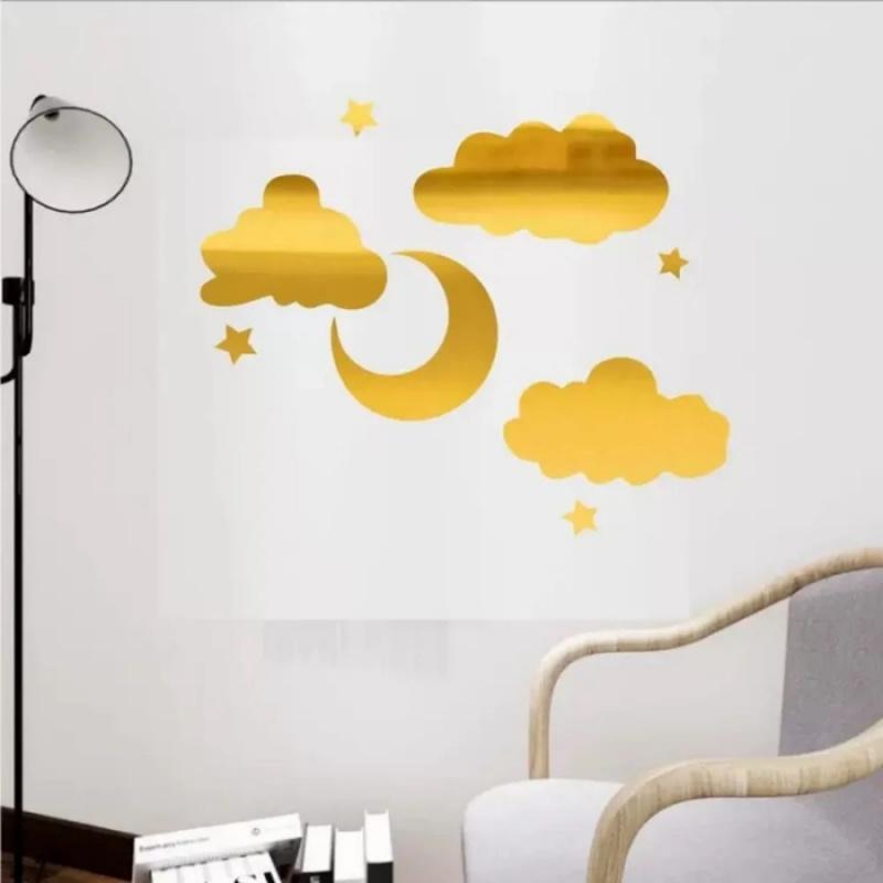 8pcs/setMoon Stars Clouds Mirror Wall Stickers Home Bedroom Living Room Dining Room Acrylic Decorative Wall Stickers