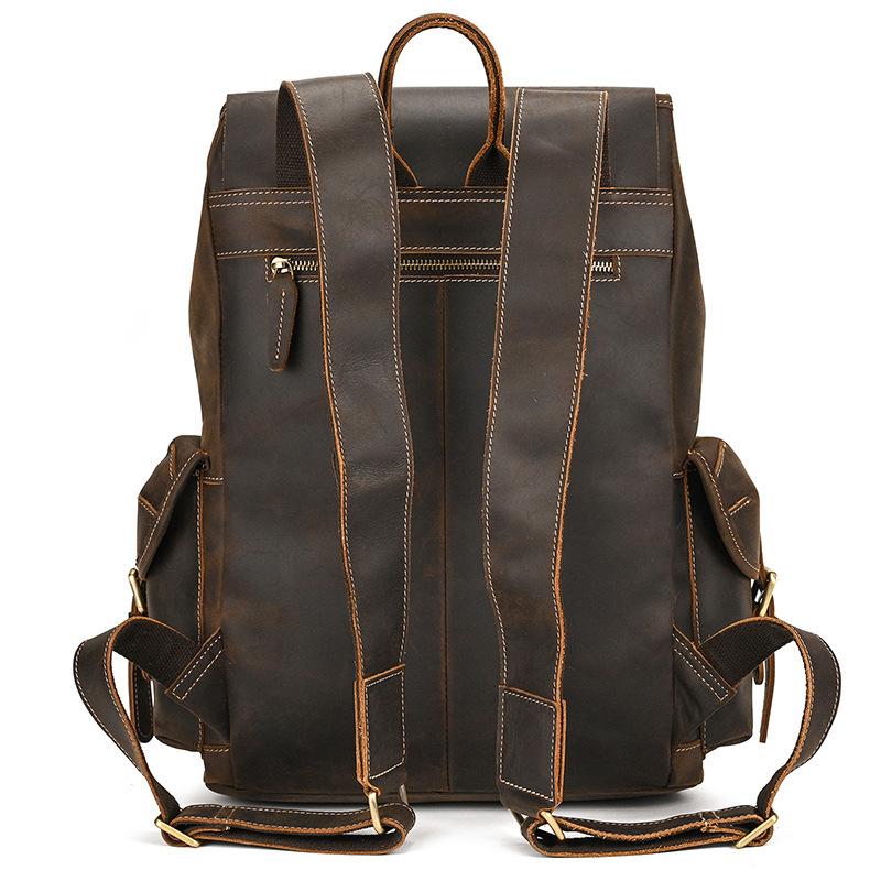 Explosive Men'S Leather Backpack, Leather Backpack, Large Capacity Flip Cover, Student Schoolbag, Men'S And Women'S Travel Bag