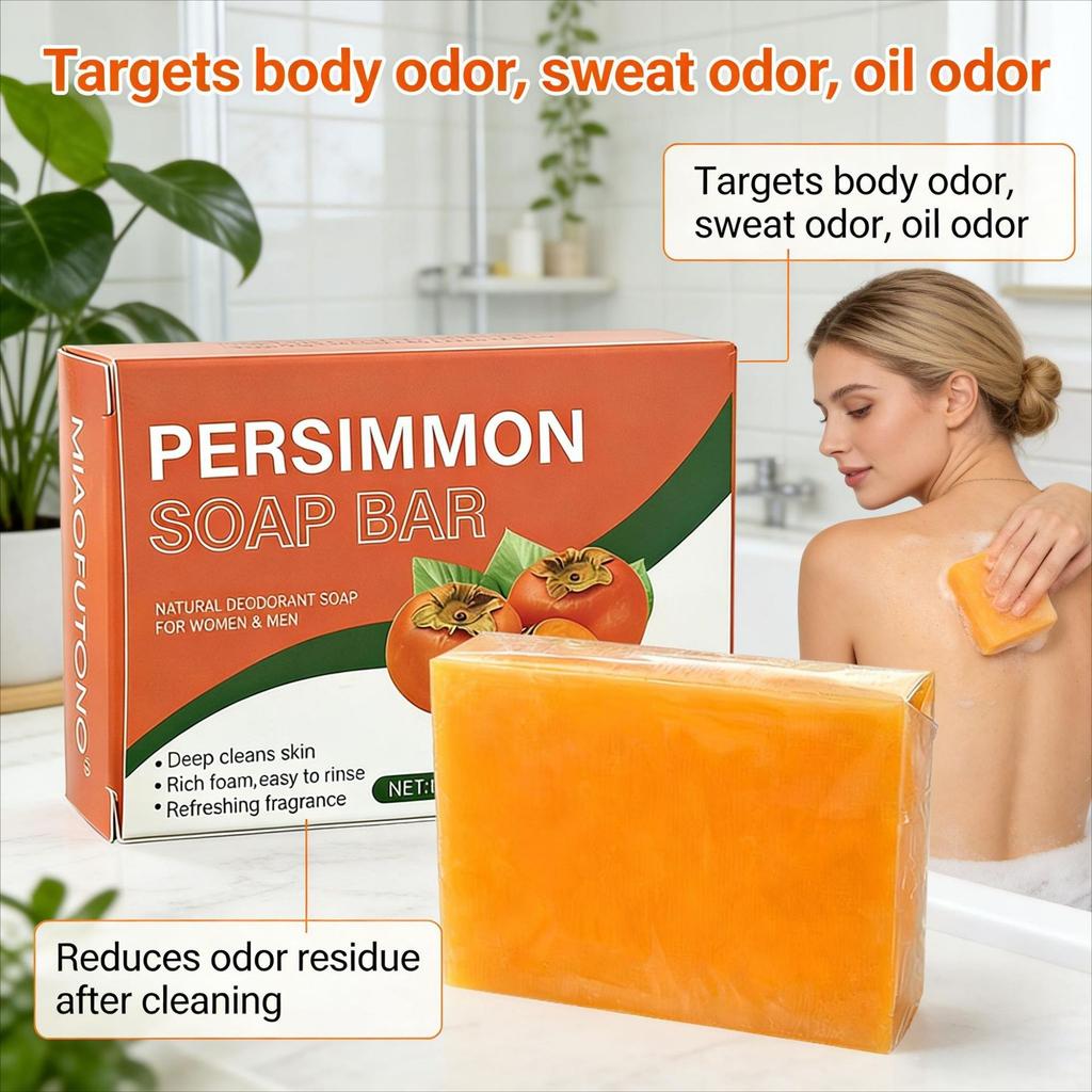 1 Pezzo Sapone Deodorante Fatto a Mano al Cachi Olio Detergente Viso Corpo Controllo Sebo Idratazione Ringiovanimento Pelle