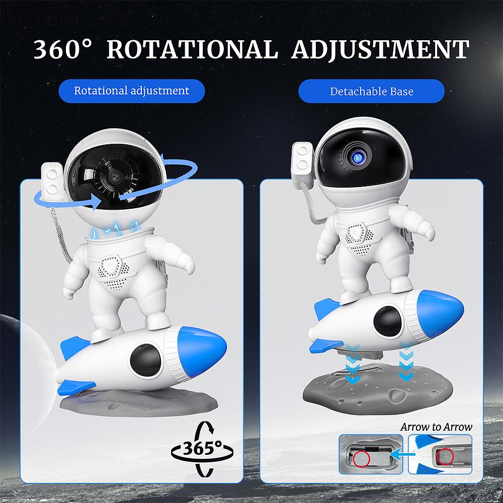 Rocket Astronaut Galaxy Star Projector Night Light, 360° Rotating Starry Planetarium Nebula LED Lamp For Kids Home Bedroom Gift