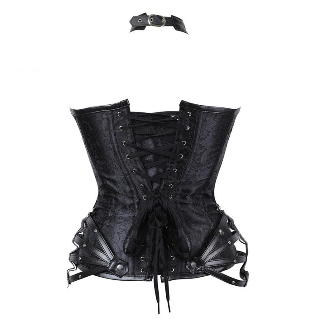 Filaeisi Steampunk 11 Steel Halter Gothic Women's Corset, Ribs, Neck, (Black, XL)