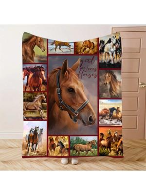 Luxurious Thick Flannel Horse Print Throw Blanket - Soft, Warm & Durable For Couch, Office, Bed, Camping