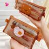 Cute Bear Pencil Case Pen Bag Transparent Mesh Package Coffee Color Storage Pouch for Stationery Office School Supplies