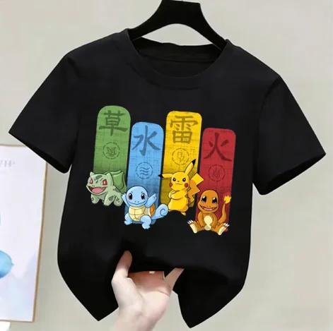 Anime Pokémon Boys Girls TShirt Cotton Retro Mens Cotton TShirt for Women Tops Casual Loose Short Sleeve Couple Y2k