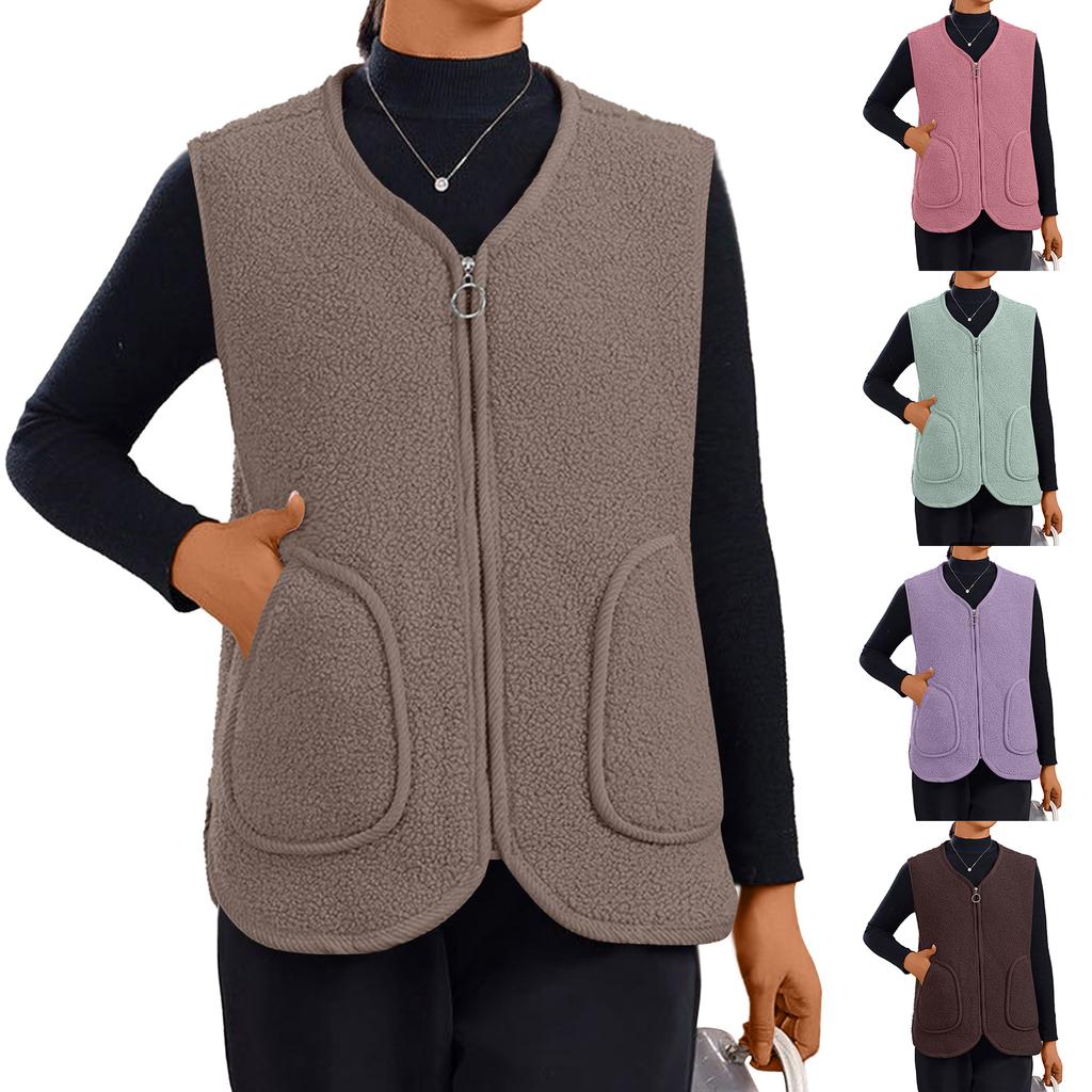 Women's Solid-color Fashionable Fleece Vest Jacket