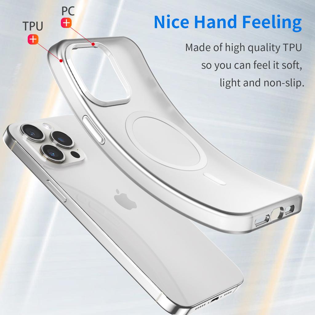 For iPhone 15 Pro Max Translucent Case Magnetic Phone Cover Compatible with MagSafe