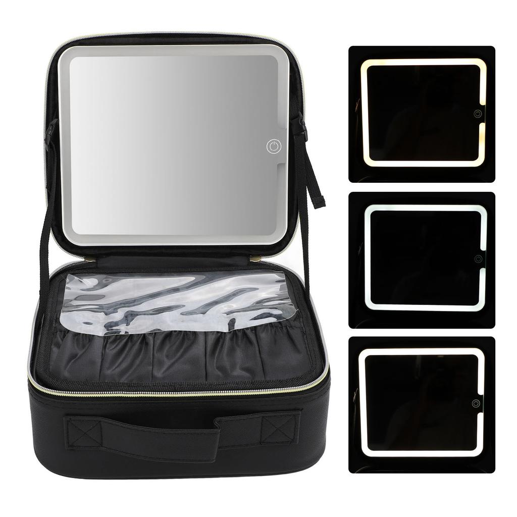 Portable LED Makeup Bag Multipurpose Stylish Large Capacity 3 Color Lights Dimmable Travel Makeup Bag with LED Mirror