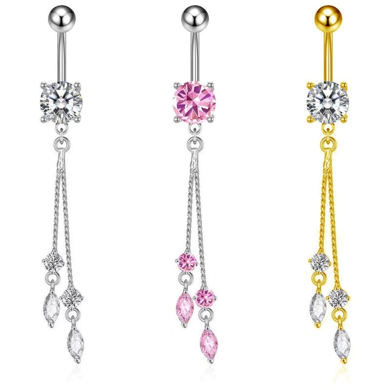 Modische Kristall Bauchnabelringe Edelstahl Langer Anhänger Schmetterling Bauchnabelring Hängend Körper Schmuck Zubehör