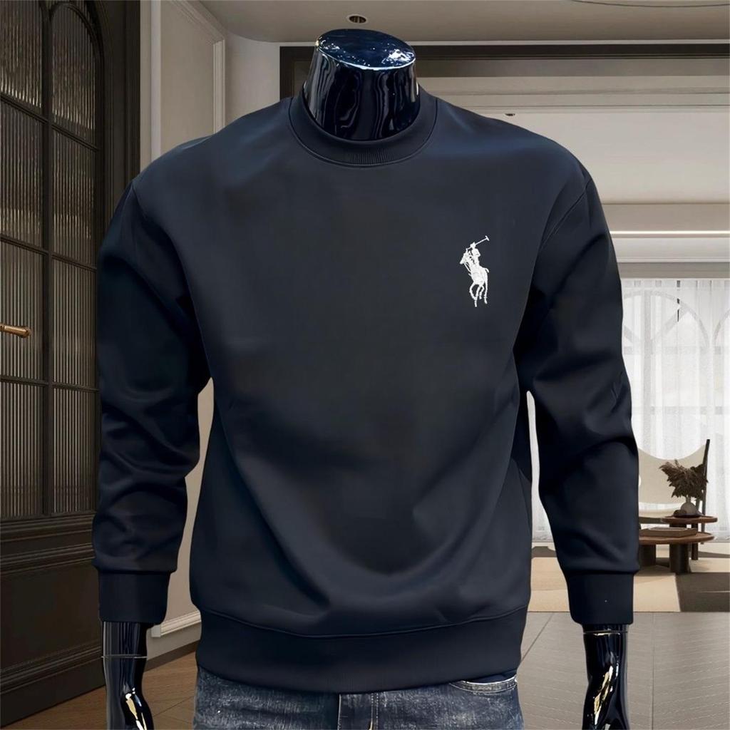 Trendy Light Luxury Men's Printed Round Neck Hoodie - Casual Slimming Base Layer in Old Money Style