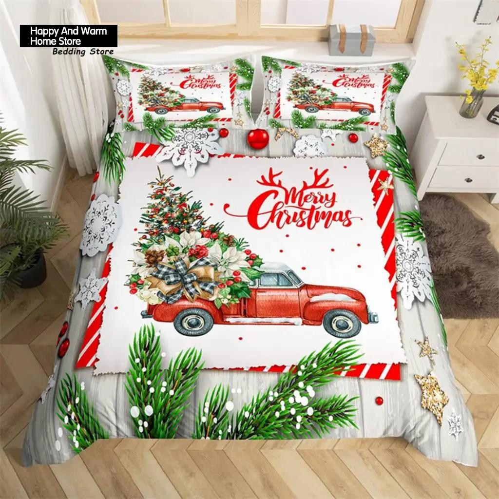 Christmas Tree Santa Claus Duvet Cover Twin King Queen Boys Christmas Bedding Set Polyester Botanical Racing Car Comforter Cover
