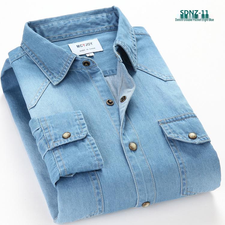 

Men s Trendy Spring Classic Cotton Denim Long-Sleeve Shirt with Double Pockets 2XL