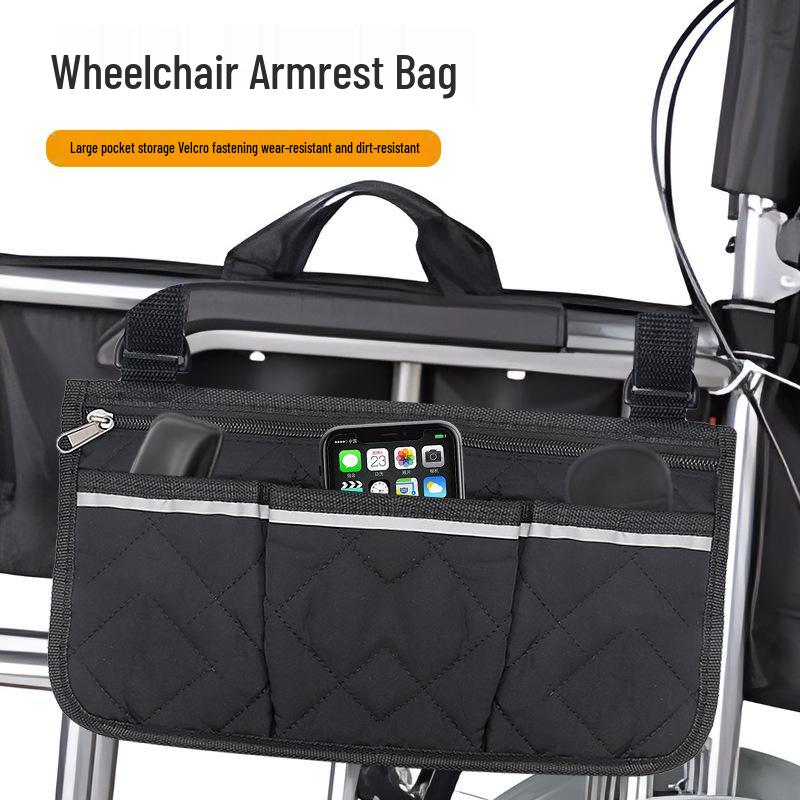 Universal Reflective Wheelchair Armrest & Stroller Storage Bag with Velcro Strap