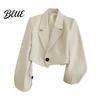 Suit Jacket Women Short Coat Lapel Long Sleeve Single Button Cardigan Style Solid Color Loose Fit Casual Business Simple Blazer