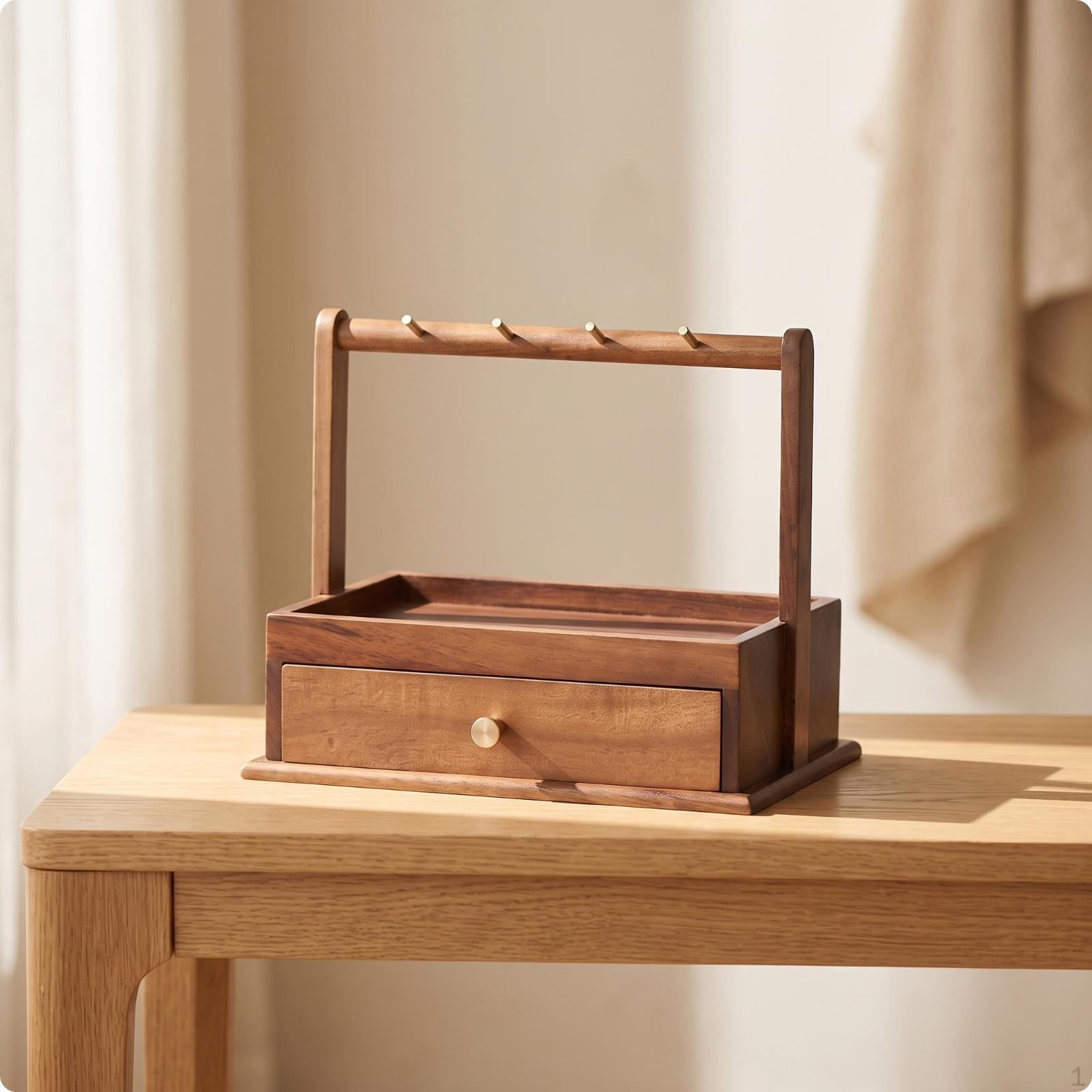 Walnut Wooden Storage Box with Drawer