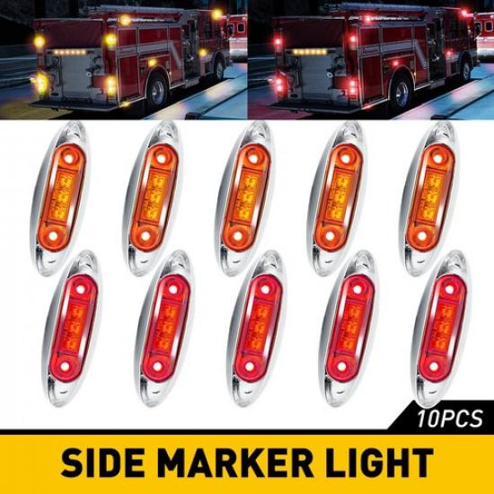 10x Amber 3LED Red 4" Side Marker Lights Clearance Lamp Truck Trailer Waterproof