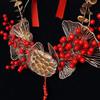 Chinese Style Red Berries Craft Ring Exquisite Lotus Model Wreath Red Berry Wreath God of Wealth Iron Ring for Wedding New Year