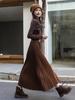 Winter 2024 Women's High-Waisted Wool Blend Pleated Midi Skirt – Slimming A-line Casual Style