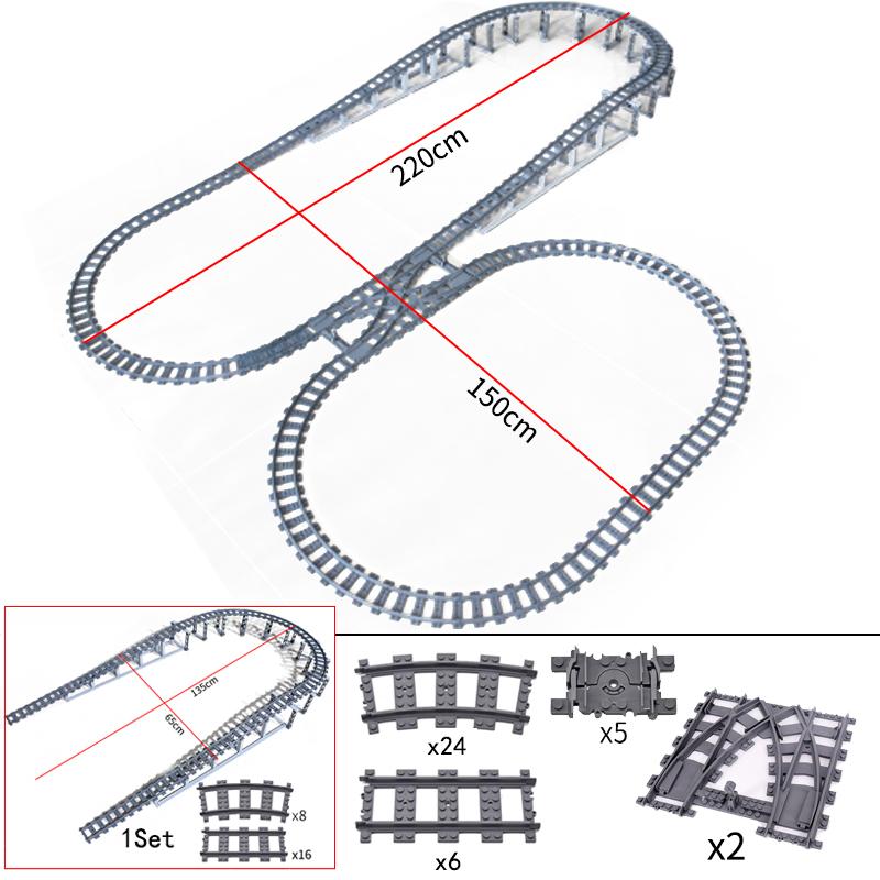 City Trains Flexible Tracks Forked Straight Curved Rails Crossing Switch Building Block Bricks High-Tech Creative Toys for Kids
