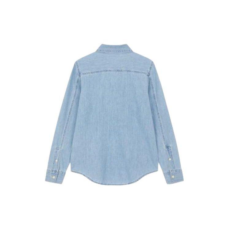 Calvin Klein Solid Color Square Neck Button Down Denim Long Sleeve Shirt Women Shirts Blue 40WK840