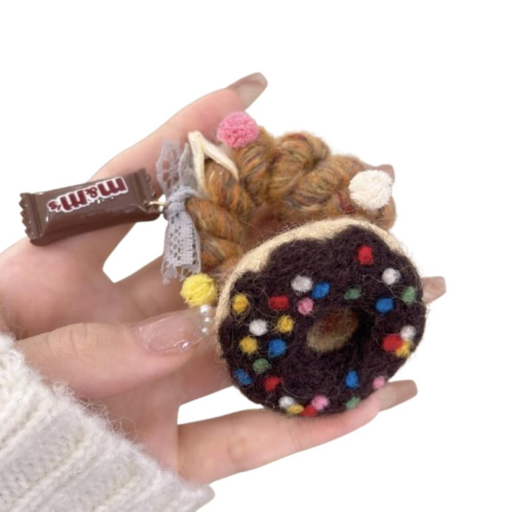 Wool Felt Telephone Line Hair Rope Straight Cookies Ponytail Holder Plush Donut Hair Ring  Daily