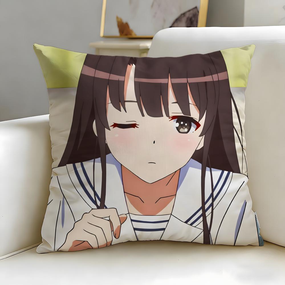romance anime Saekano Cushion Cover Soft  EasyWash Pillow Case  Versatile for Couch Bed Travel and Office