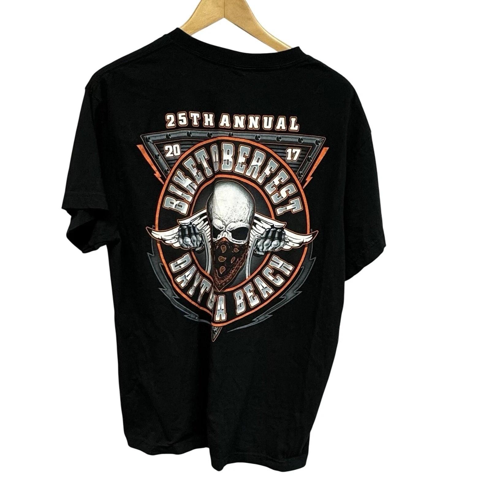 

2017 BIKETOBERFEST DAYTONA BEACH Black T-Shirt Skull Bandana Wings Motorcycle XL S