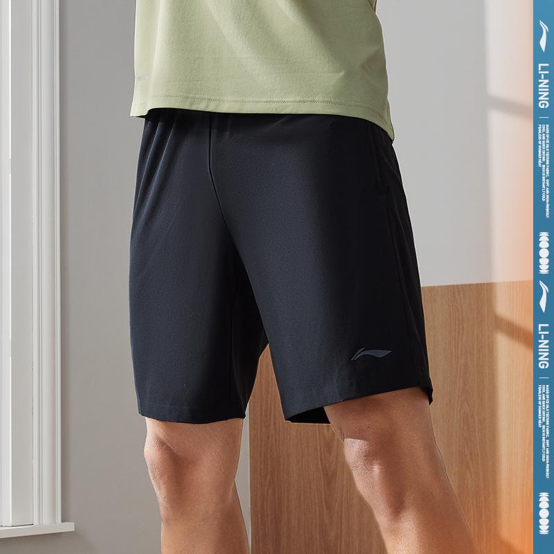 Li-Ning Quick-Drying Breathable Solid Color Mid-Waist Woven Fitness Sports Shorts Men shorts Black AKSU683-6