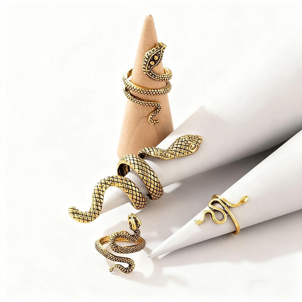 Fashion snake ring set, trend exaggerated personality creative animal ring, metal jewelry