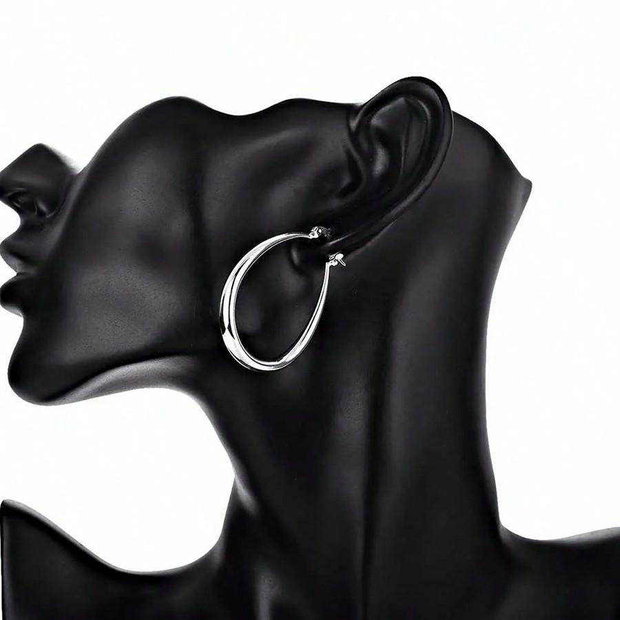 Silver Plated 41mm Smooth Circle Big Hoop Earrings For Women Fashion Party Wedding Accessories Jewelry Christmas Gifts