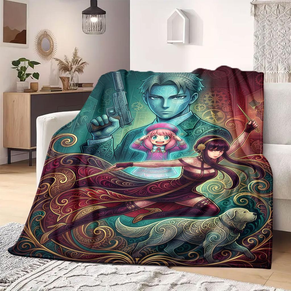 Spy X Family Fashionable Print Flannel Blanket, Warm Cartoon Characters for Sofas, Multipurpose Travel Picnic Throw_LIAN
