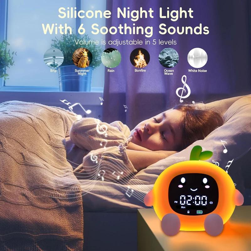 New 2025 Alarm Clock for Kids 6-IN-1 Fruit-Shape Toddler Sleep Training Clock Cute Touch Night Light for Children's Bedroom