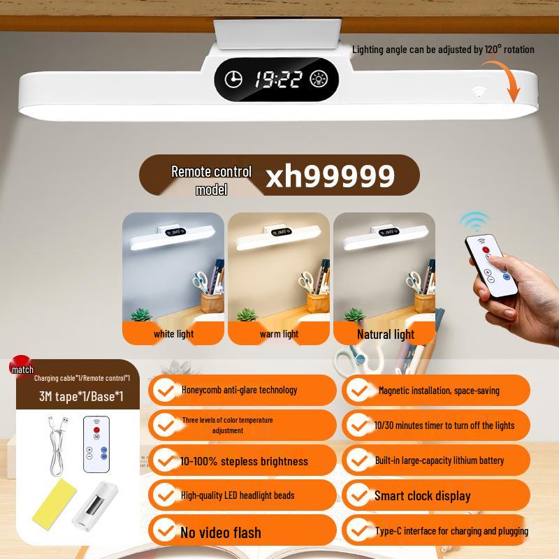 LED Eye Protection Desk Lamp with Clock - Student Study, Bedroom, Dormitory, Bedside Night Light